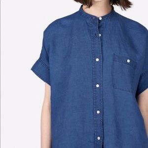 Everlane collarless short sleeved box shirt